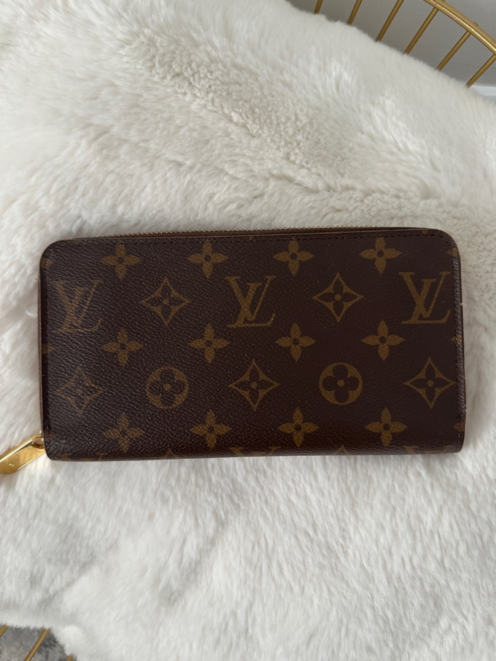 Louis Vuitton Brown Monogram Zip Around Wallet with Gold Trim
